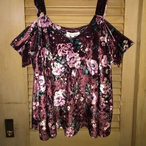 {Self Esteem} Velvet Floral Cold Shoulder Crop Top